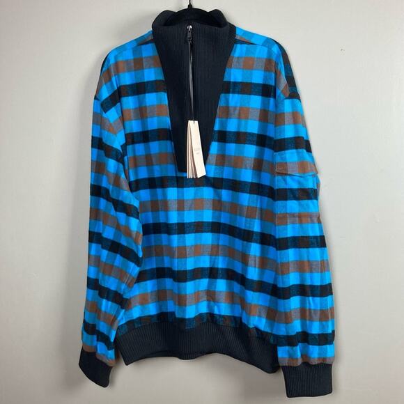Buscemi half zip pullover men's size XL - XXL checkered flannel sweater blue - Picture 1 of 13
